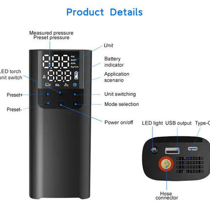 Digital Portable Tyre Inflator and Power Bank